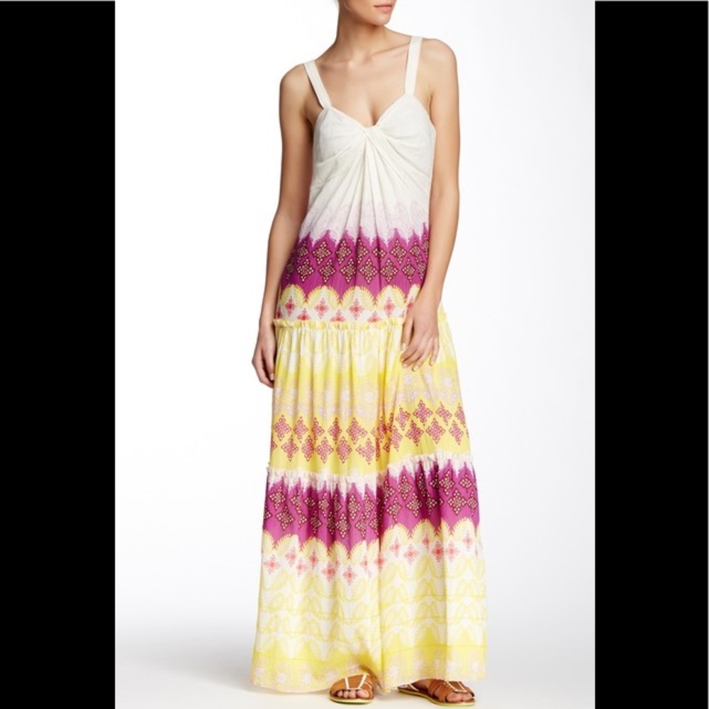 DVF Maxi Dress Silk Pink Yellow Boho Summer Medium - Picture 1 of 8